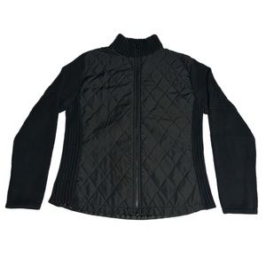 Vintage Y2K Women’s Black Quilted Bomber Jacket Insulated Knit Sweater Small
